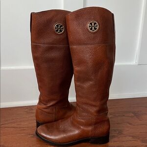 Tory Burch Brown Pebbled Leather Junction Riding Boots, Womens 8.5